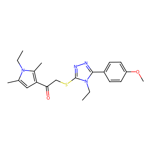 1-(1-ethyl-2,5-dimethyl-1H-pyrrol-3-yl)-2-((4-ethyl-5-(4-methoxyphenyl)-4H-1,2,4-triazol-3-yl)thio)ethanone structure