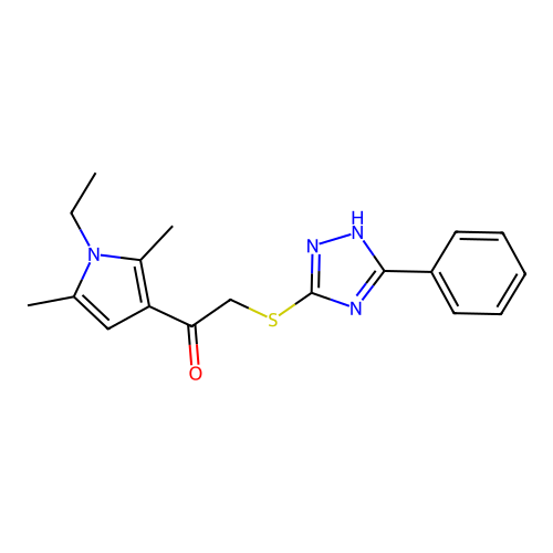 1-(1-ethyl-2,5-dimethyl-1H-pyrrol-3-yl)-2-((5-phenyl-4H-1,2,4-triazol-3-yl)thio)ethanone structure