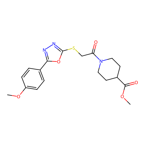 methyl 1-({[5-(4-methoxyphenyl)-1,3,4-oxadiazol-2-yl]sulfanyl}acetyl)piperidine-4-carboxylate structure