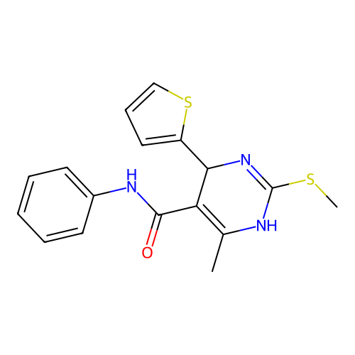 6-methyl-2-(methylsulfanyl)-N-phenyl-4-(thiophen-2-yl)-1,4-dihydropyrimidine-5-carboxamide structure