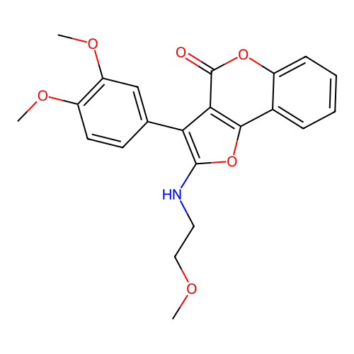 3-(3,4-dimethoxyphenyl)-2-[(2-methoxyethyl)amino]-4H-furo[3,2-c]chromen-4-one structure