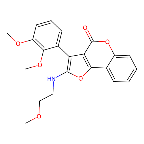 3-(2,3-dimethoxyphenyl)-2-((2-methoxyethyl)amino)-4H-furo[3,2-c]chromen-4-one structure