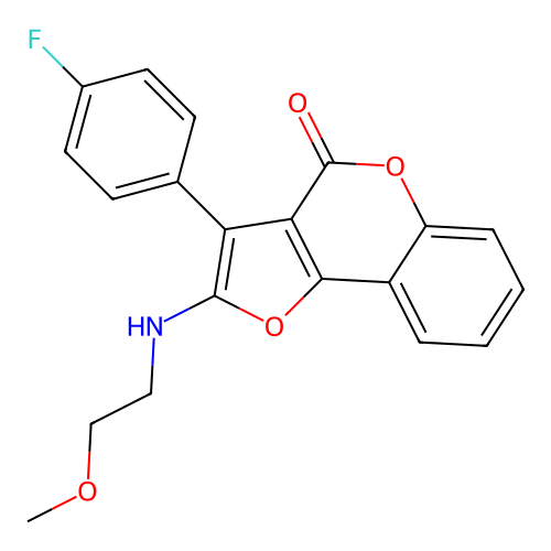 3-(4-fluorophenyl)-2-((2-methoxyethyl)amino)-4H-furo[3,2-c]chromen-4-one structure