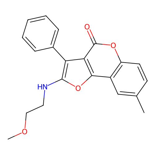 2-((2-methoxyethyl)amino)-8-methyl-3-phenyl-4H-furo[3,2-c]chromen-4-one structure