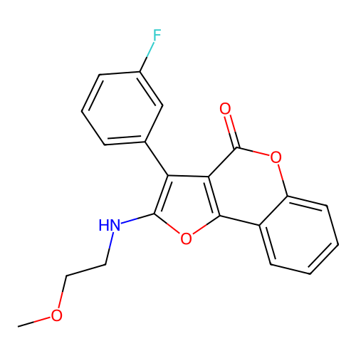 3-(3-fluorophenyl)-2-((2-methoxyethyl)amino)-4H-furo[3,2-c]chromen-4-one structure