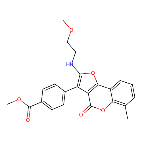 Methyl 4-[2-(2-methoxyethylamino)-6-methyl-4-oxofuro[3,2-c]chromen-3-yl]benzoate structure