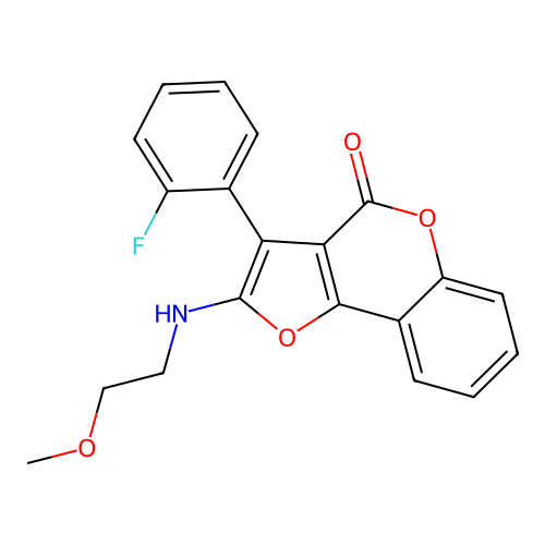 3-(2-fluorophenyl)-2-[(2-methoxyethyl)amino]-4H-furo[3,2-c]chromen-4-one structure
