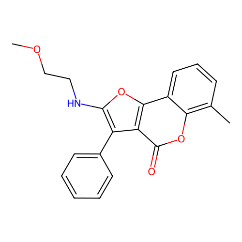 2-((2-methoxyethyl)amino)-6-methyl-3-phenyl-4H-furo[3,2-c]chromen-4-one structure
