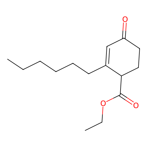 Ethyl 2-hexyl-4-oxocyclohex-2-ene-1-carboxylate structure