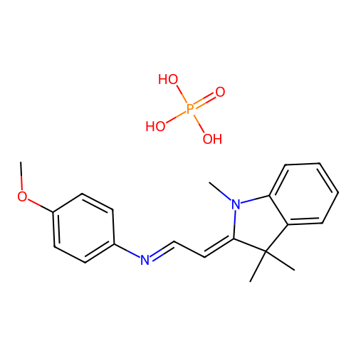 N-(4-methoxyphenyl)-2-(1,3,3-trimethylindol-2-ylidene)ethanimine;phosphoric acid structure