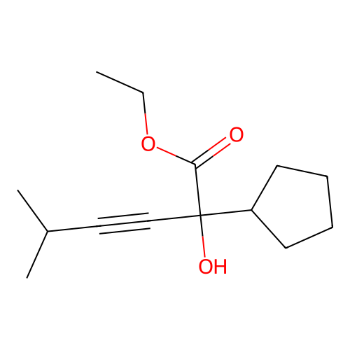 Ethyl 2-cyclopentyl-2-hydroxy-5-methylhex-3-ynoate structure