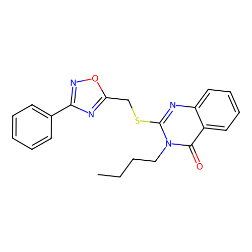 3-butyl-2-(((3-phenyl-1,2,4-oxadiazol-5-yl)methyl)thio)quinazolin-4(3H)-one structure