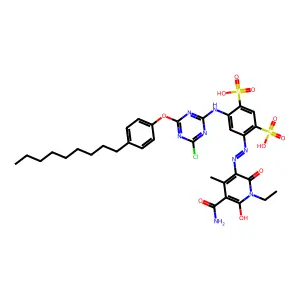 4-((5-(Aminocarbonyl)-1-ethyl-1,6-dihydro-2-hydroxy-4-methyl-6-oxo-3-pyridyl)azo)-6-((4-chloro-6-(4-nonylphenoxy)-1,3,5-triazin-2-yl)amino)benzene-1,3-disulphonic acid structure