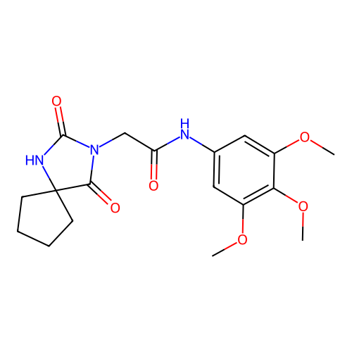 2-(2,4-dioxo-1,3-diazaspiro[4.4]non-3-yl)-N-(3,4,5-trimethoxyphenyl)acetamide structure
