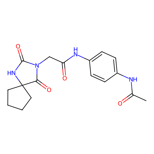 N-(4-acetamidophenyl)-2-(2,4-dioxo-1,3-diazaspiro[4.4]nonan-3-yl)acetamide structure