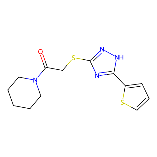1-piperidin-1-yl-2-[(5-thiophen-2-yl-1H-1,2,4-triazol-3-yl)sulfanyl]ethanone structure