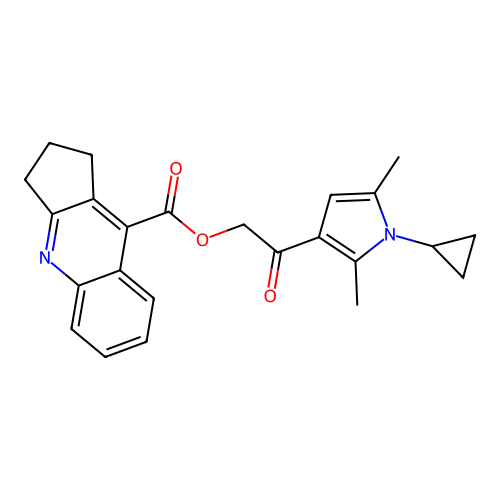 [2-(1-cyclopropyl-2,5-dimethylpyrrol-3-yl)-2-oxoethyl] 2,3-dihydro-1H-cyclopenta[b]quinoline-9-carboxylate structure