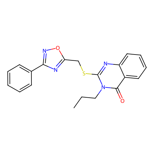 2-(((3-phenyl-1,2,4-oxadiazol-5-yl)methyl)thio)-3-propylquinazolin-4(3H)-one structure