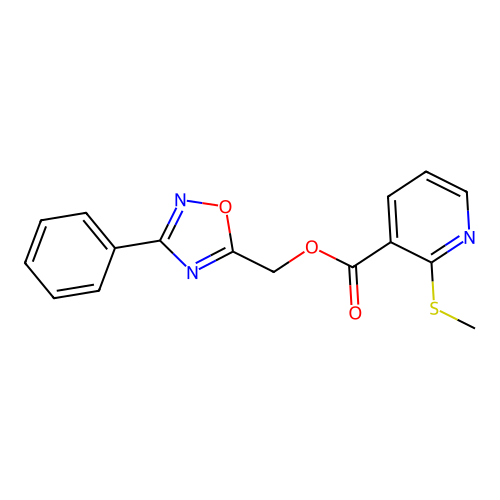 (3-Phenyl-1,2,4-oxadiazol-5-yl)methyl 2-methylsulfanylpyridine-3-carboxylate structure