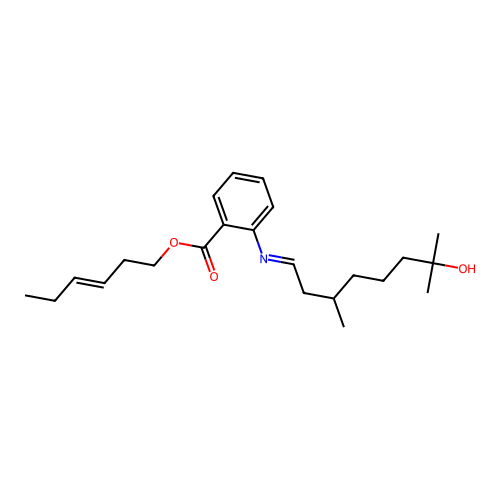 Hex-3-enyl 2-[(7-hydroxy-3,7-dimethyloctylidene)amino]benzoate structure