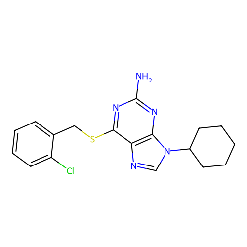 6-{[(2-Chlorophenyl)methyl]sulfanyl}-9-cyclohexyl-9H-purin-2-amine structure
