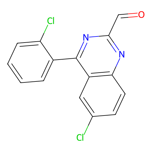 6-Chloro-4-(o-chlorophenyl)-2-quinazolinecarboxaldehyde structure