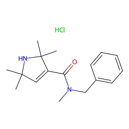 1H-Pyrrole-3-carboxamide, 2,5-dihydro-N,2,2,5,5-pentamethyl-N-(phenylmethyl)-, monohydrochloride structure