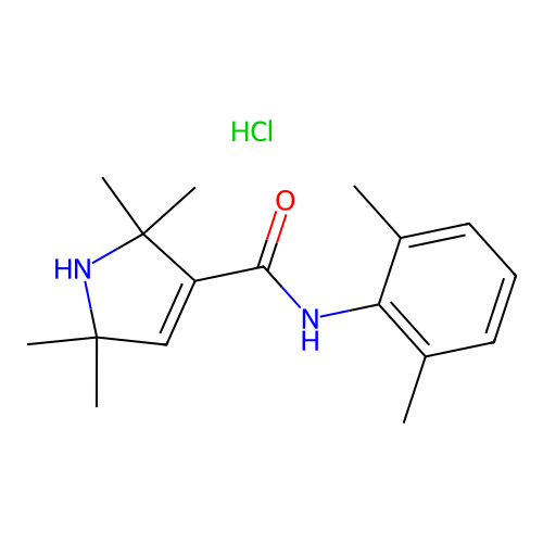 1H-Pyrrole-3-carboxamide, 2,5-dihydro-N-(2,6-dimethylphenyl)-2,2,5,5-tetramethyl-, monohydrochloride structure