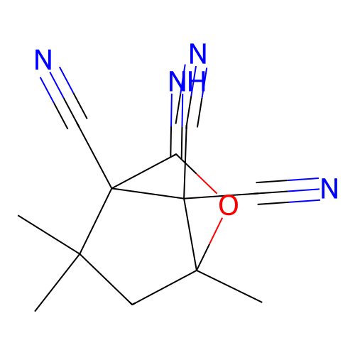 3-Imino-1,5,5-trimethyl-2-oxabicyclo[2.2.1]heptane-4,7,7-tricarbonitrile structure