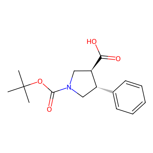 (3S,4R)-1-(tert-butoxycarbonyl)-4-phenylpyrrolidine-3-carboxylic acid structure