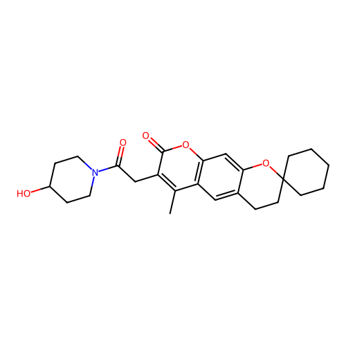 7'-(2-(4-hydroxypiperidin-1-yl)-2-oxoethyl)-6'-methyl-3'H-spiro[cyclohexane-1,2'-pyrano[3,2-g]chromen]-8'(4'H)-one structure