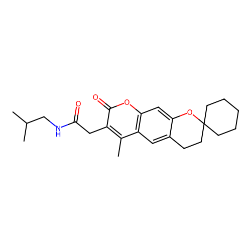 N-isobutyl-2-(6'-methyl-8'-oxo-4',8'-dihydro-3'H-spiro[cyclohexane-1,2'-pyrano[3,2-g]chromen]-7'-yl)acetamide structure