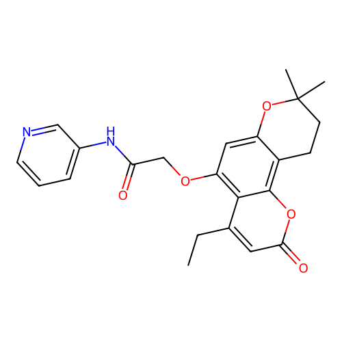 2-((4-ethyl-8,8-dimethyl-2-oxo-2,8,9,10-tetrahydropyrano[2,3-f]chromen-5-yl)oxy)-N-(pyridin-3-yl)acetamide structure