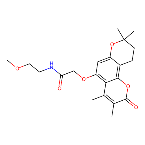 N-(2-methoxyethyl)-2-((3,4,8,8-tetramethyl-2-oxo-2,8,9,10-tetrahydropyrano[2,3-f]chromen-5-yl)oxy)acetamide structure