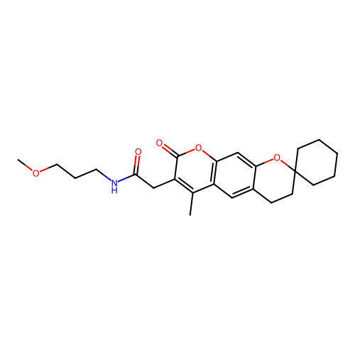 N-(3-methoxypropyl)-2-(6'-methyl-8'-oxo-4',8'-dihydro-3'H-spiro[cyclohexane-1,2'-pyrano[3,2-g]chromen]-7'-yl)acetamide structure