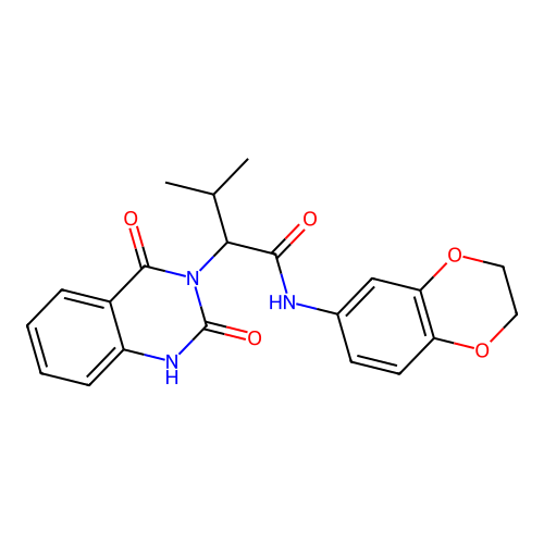 N-(2,3-dihydro-1,4-benzodioxin-6-yl)-2-(2,4-dioxo-1H-quinazolin-3-yl)-3-methylbutanamide structure