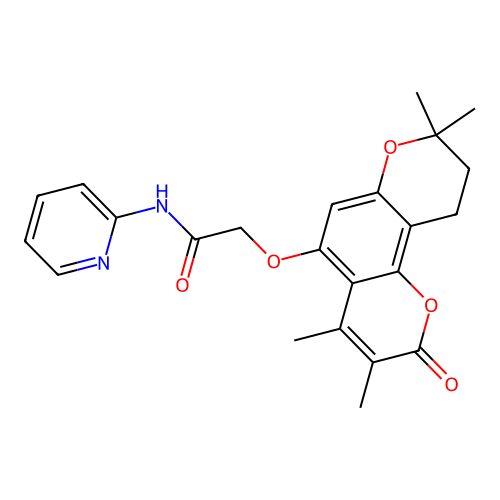 N-(pyridin-2-yl)-2-((3,4,8,8-tetramethyl-2-oxo-2,8,9,10-tetrahydropyrano[2,3-f]chromen-5-yl)oxy)acetamide structure