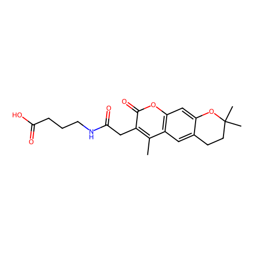4-(2-(4,8,8-trimethyl-2-oxo-2,6,7,8-tetrahydropyrano[3,2-g]chromen-3-yl)acetamido)butanoic acid structure