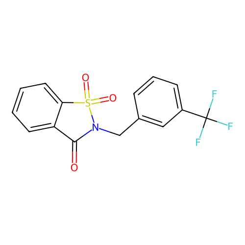 2-{[3-(trifluoromethyl)phenyl]methyl}-2,3-dihydro-1lambda6,2-benzothiazole-1,1,3-trione structure
