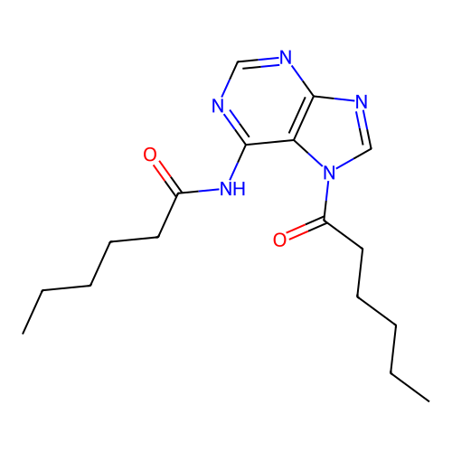 N-(7-hexanoylpurin-6-yl)hexanamide structure