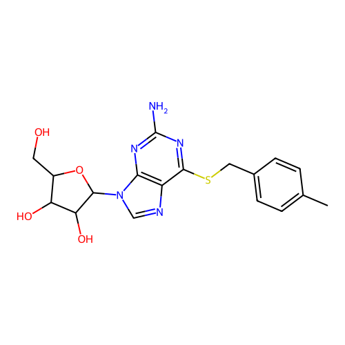 2-[2-amino-6-[ methylsulfanyl]purin-9-yl]-5- oxolane-3,4-diol structure