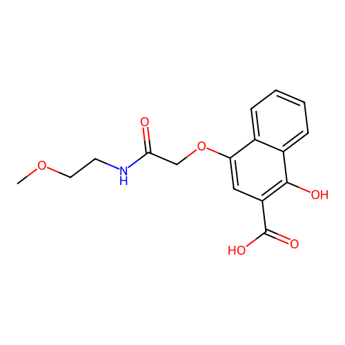 1-Hydroxy-4-(2-((2-methoxyethyl)amino)-2-oxoethoxy)-2-naphthoic acid structure