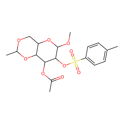 methyl 3-o-acetyl-4,6-o-ethylidene-2-o-[(4-methylphenyl)sulfonyl]hexopyranoside structure
