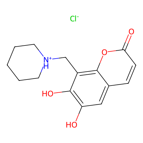Coumarin, 6,7-dihydroxy-8-(piperidinomethyl)-, hydrochloride structure