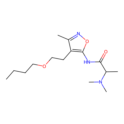 Propionamide, N-(4-(2-butoxyethyl)-3-methyl-5-isoxazolyl)-2-(dimethylamino)- structure