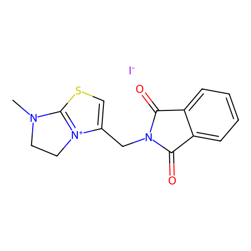 3-((1,3-dioxoisoindolin-2-yl)methyl)-7-methyl-5,6-dihydroimidazo[2,1-b]thiazol-7-ium iodide structure