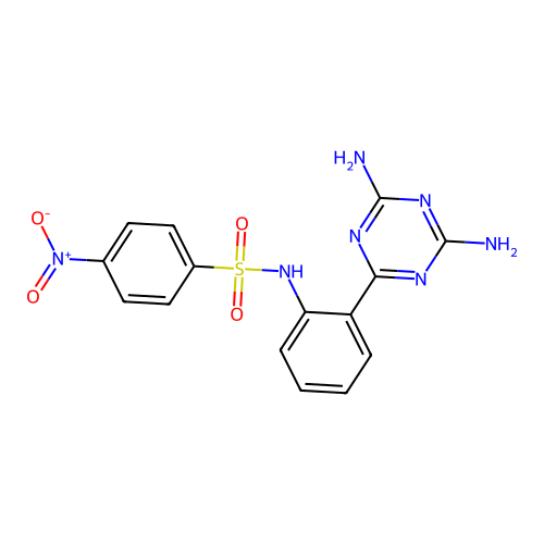 N-[2-(4,6-diamino-1,3,5-triazin-2-yl)phenyl]-4-nitrobenzenesulfonamide structure