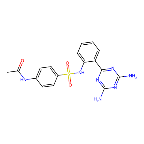 N-[4-[[2-(4,6-diamino-1,3,5-triazin-2-yl)phenyl]sulfamoyl]phenyl]acetamide structure