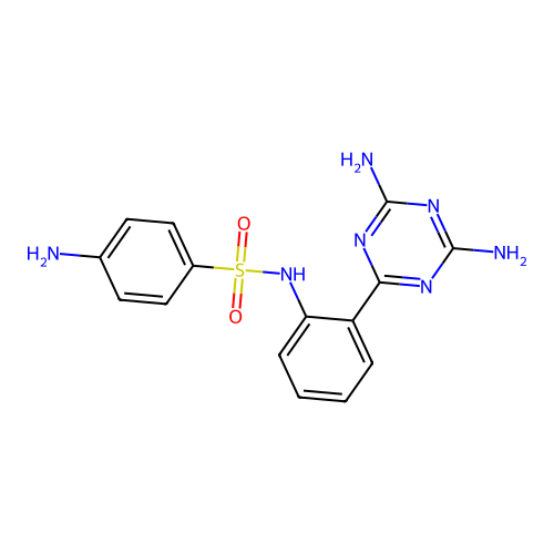 4-amino-N-[2-(4,6-diamino-1,3,5-triazin-2-yl)phenyl]benzenesulfonamide structure