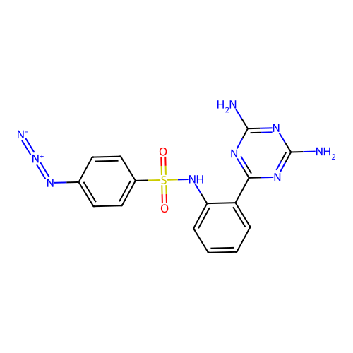 4-azido-N-[2-(4,6-diamino-1,3,5-triazin-2-yl)phenyl]benzenesulfonamide structure